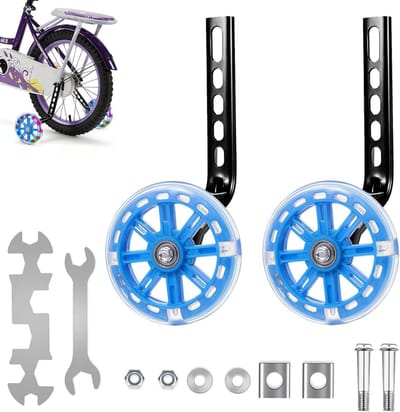 Fietssteunwielen Kinderfiets - Hulpwielen Set - Fietsen Leren - Lichtgevende Wielen - 12-20 Inch - Blauw