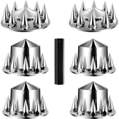 VEVOR Achteras Naafkappen met Spikes voor Semi-Trucks, Roestbestendige ABS Wielmoerkappen, Complete Combo Set met 2 Voor- en 4 Achteras Naafkappen