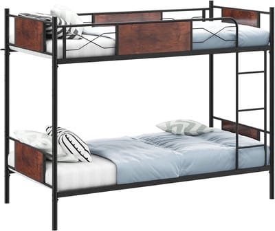 Stapelbed met ladder en barrière - 2 in 1 eenpersoonsbedden voor kinderen en volwassenen - Metalen frame, zwart, 198x95 cm