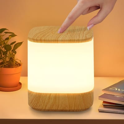 NETTLIFE Tafellamp LED - Oplaadbaar Nachtlamp - hout - 1800 mAh op batterijen - Touch dimbaar - USB Oplaadbaar - 3 kleurtemperaturen - met timerfunctie en nachtlampje