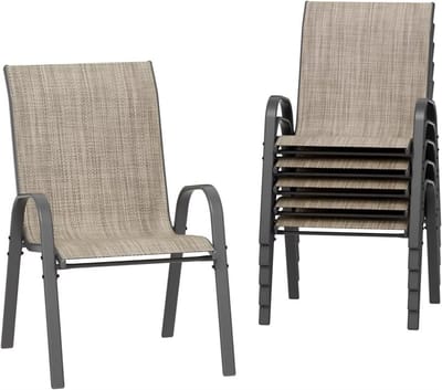 Tuinstoelen Valora voor Buiten - Tuinstoelen met Teslin-stof Flex Comfort Materiaal en Staal-Ijzeren Frame, Hoge Rugleuning - Bruin - 6 stuks