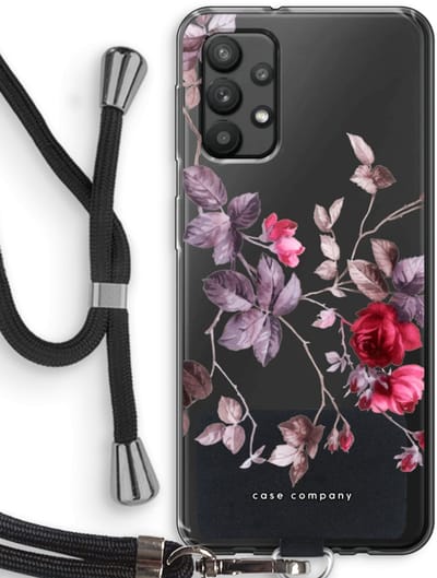 Case Company® - Hoesje met koord geschikt voor Samsung Galaxy A32 4G hoesje met Koord - Mooie bloemen - Telefoonhoesje met Zwart Koord - Bescherming aan alle Kanten en Over de Schermrand