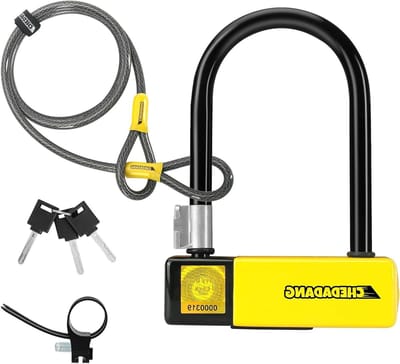 SnelShoppen - Fiets U-slot met Kabel, Haak 13 mm en Veiligheidskabel 10 mm x 120 cm, 3 Sleutels en Bevestigingshouder voor Fiets, Elektrische Scooter,
