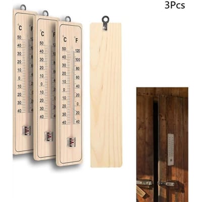 Lot de 3 thermomètres en bois muraux pour intérieur ou extérieur, maison, bureau, jardin