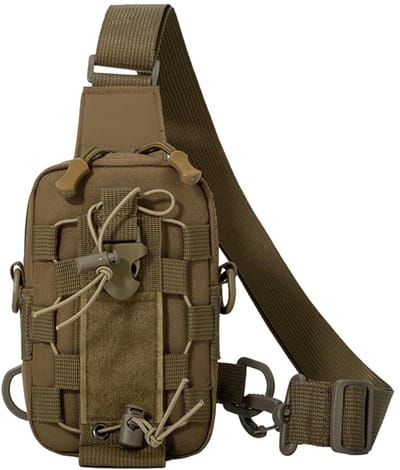 Tactische heuptas voor heren - Multifunctionele crossbodytas & borsttas - Met bidonhouder - Geschikt voor kamperen en fietsen - Khaki