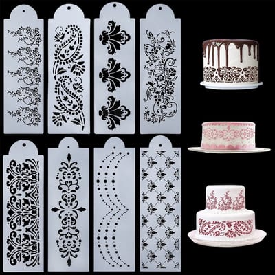 Dailygoods- Taartdecoratie Herbruikbare Sjablonenset - Taartdecoratie - Fondant Accessoires - 8 Stuks - Bloemendesigns - Ideaal voor Bruiloften/Jubilea - Taartsjablonen
