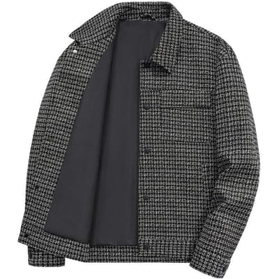 Nieuwe casual jas voor heren met ruitjespatroon en revers voor de herfst en winter. 4XL black