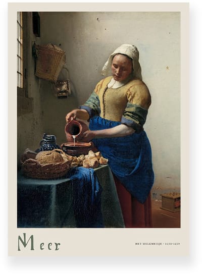 Poster 20x30 cm - Het Melkmeisje - Johannes Vermeer - Geel - Blauw - Beige - Realistisch - Klassiek - Muurdecoratie - Wanddecoratie
