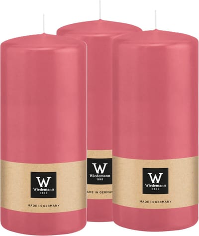 Wiedemann Cilinderkaars/stompkaars - 3x - roze - 15 x 7 cm - 63 branduren - zuilkaarsen