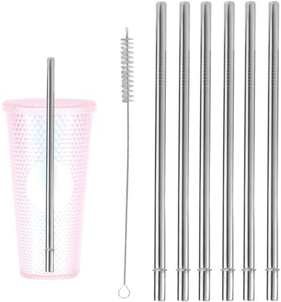 Dailygoods- Rietjes Herbruikbaar - Roestvrij Staal - Rietjesbeker - Rietjes Borstel - 6 Stuks - 26,7x0,79 cm - BPA-vrij - Metalen Rietjes