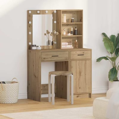 vidaXL - Dressing - tafel - set - met - LED - 2 - st - Artisan - Eiken - Bewerkt - hout
