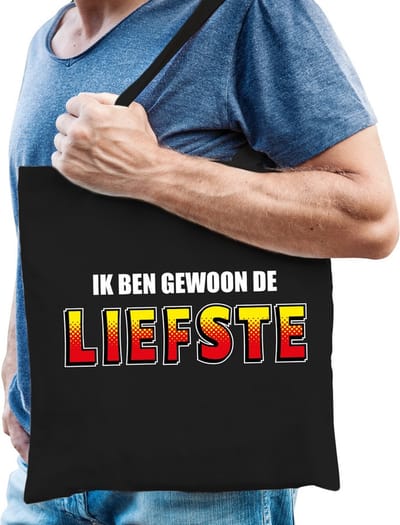 Ik ben gewoon de liefste katoenen tas zwart - tasje / shopper voor heren