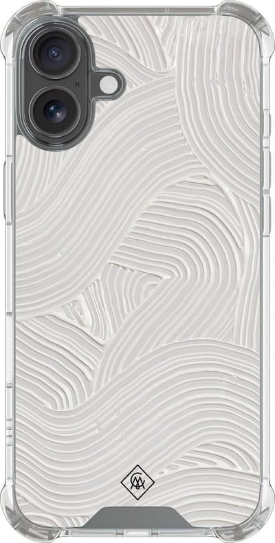 Casimoda® hoesje - Geschikt voor iPhone 16 - Abstract Beige Waves - Shockproof case - Extra sterk - Siliconen/TPU - Grijs, Transparant