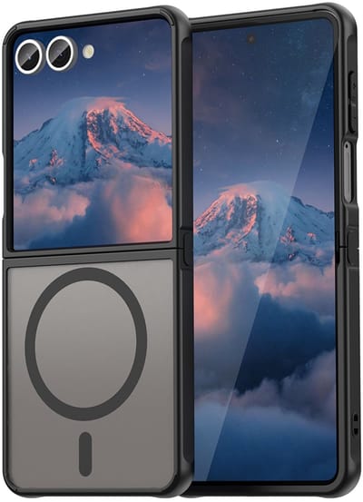 MobyDefend Hoesje - Geschikt voor Samsung Galaxy Z Flip 7 - Case Geschikt voor MagSafe - Mat Transparant Met Gekleurde Rand - Zwart