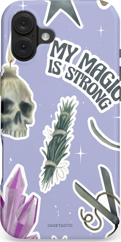 Casetastic hoesje geschikt voor Apple iPhone 16 Plus - MagSafe - Dubbellaagse bescherming - Lila Paarse Hekserij Strong Magic Sterren Collage - Fashion Case - Lila Lichtgrijs Wit