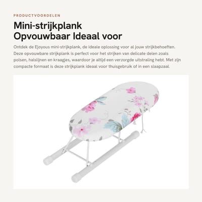 Dailygoods- Strijkplank Opvouwbaar - Mini Strijkplank - Antislip Voetjes - Katoenen Hoes - Ruimtebesparend - Multifunctioneel voor Delicate Details - Tafelstrijkplank