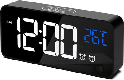 Wekker Digitale wekker, LED digitale klok met temperatuurweergave, draagbare spiegelwekker, draagbare klok, 13 alarmtonen, USB oplaadbaar, 4 helderheidsinstellingen en instelbaar volume, 12/24 uur