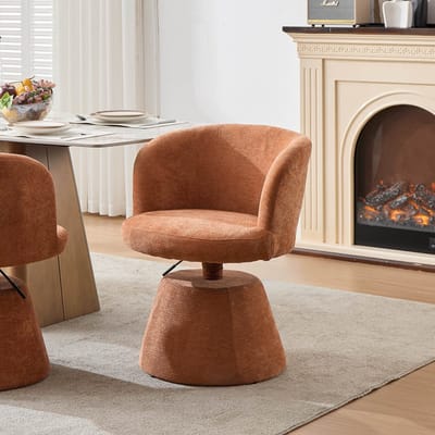 Eetkamerstoel - Onbekend - Verstelbare hoogte draaibare barstoel chenille rond design 1 stuk ergonomische stoel terracotta - keuken, bar, slaapkamer - Onbekend - Oranje