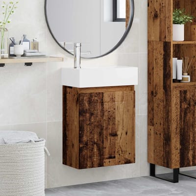 vidaXL - Badkamermeubel - met - kraan - Oud - hout - 45,5 - x - 25,5 - x - 84 - cm