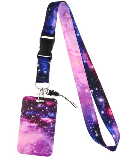 Travel Cords - Keycord met pashouder Galaxy Roze - uitschuifbaar - galaxy roze - eenzijdig transparant venster - lanyard - passen, sleutels en telefoon - met telefooncord - hardcase