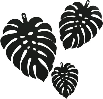 UNUS® Wandhanger monstera bladeren metaal set van 3 verschillende formaten zwart
