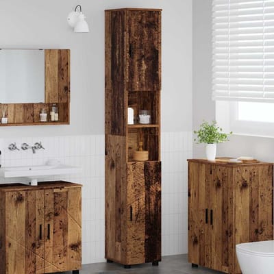 vidaXL - Badkamerkast - Oud - Hout - 30 - x - 35 - x - 192 - cm - Bewerkt - hout, - Metaal