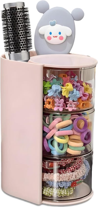 BOTC Haaraccessoires Organizer - met houder voor haarborstels - Draaibare houder voor make-upborstels - 3 lagen - Roze
