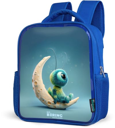 NoBoringSuitcases.com® - Rugzak blauw - Schooltas jongens - Dromerig Wezentje op de Maan - Kinder rugtas jongen - Boekentas kind - Kinderrugzak voor school - Schoolrugzak