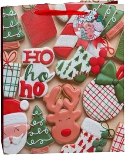 Gerimport Kerst cadeau tasje - 24 cm - ho-ho-ho en kerstman - inpakken - kerstcadeaus