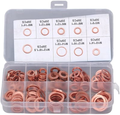 Dailygoods - Olieaftapplugpakkingen - Assortiment - Rood Koper M5-14 - 200 Stuks - Kwaliteit - Diverse Soorten - Geschikt voor Onderhoud - Handig
