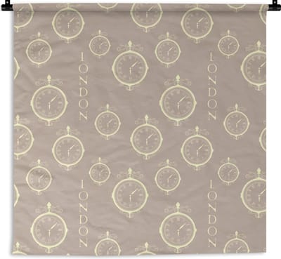 Wandkleed - Wanddoek - Londen - Klok - Patroon - Vintage - 180x180 cm - Wandtapijt