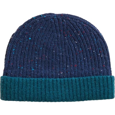 White Stuff Albie Rib Knit Beanie Navy Multi Size: OS | Hats & Caps Outlet | Heren | Blauw