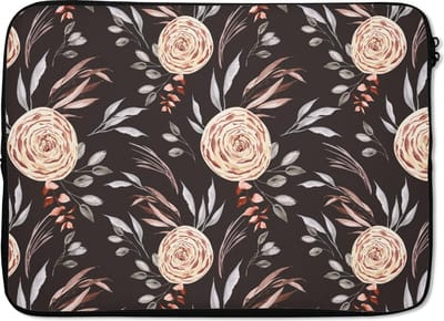 Laptophoes 13 inch - Rozen - Natuur - Bruin - Laptop sleeve - Binnenmaat 32x22,5 cm - Zwarte achterkant