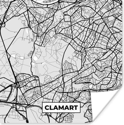 Poster Kaart - Stadskaart - Clamart - Plattegrond - Frankrijk - 100x100 cm XXL