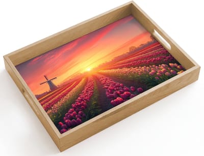 Dienblad hout 40x30 cm - Schootdienblad - Windmolen - Zonsondergang - Landschap - Borrelplank rechthoek - Plateau dienbladen