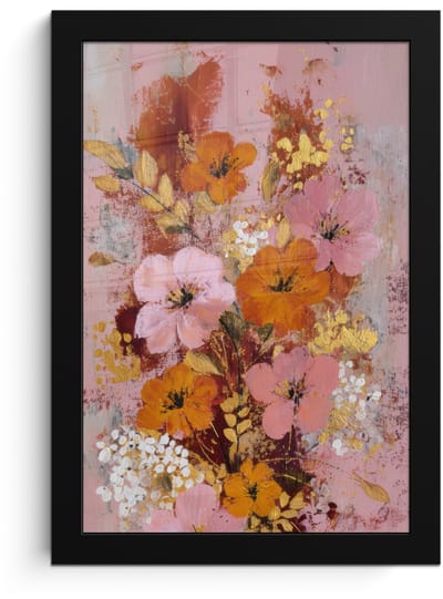 Poster in lijst - Fotolijst 20x30 cm - Posters - Schilderij - Bloemen - Rustiek - Roze - Posterlijst zwart - Decoratie - Wanddecoratie woonkamer - Muurdecoratie slaapkamer