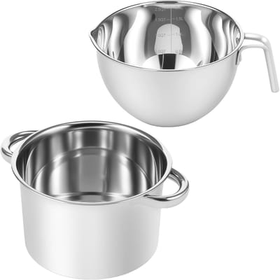 smeltpot roestvrij staal, 2,5 l waterbad kom en 1,8 l smeltpan, smeltkom met handvat, 304 roestvrij stalen smeltkom, voor chocolade, crème, boter, kaarsvet maken, suiker zeep