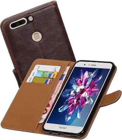 Zakelijke Book Case Telefoonhoesje Geschikt voor de Huawei Honor 8 Pro / V9 - Portemonnee Hoesje - Pasjeshouder Wallet Case - Mocca