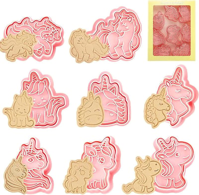 8-delige set koekjesuitsteekvormen voor Eid Mubarak, 3D eenhoorn, creatieve Ramadan mallen, plastic biscuitvormen voor kinderen en volwassenen, ideaal voor fondant en taartdecoratie