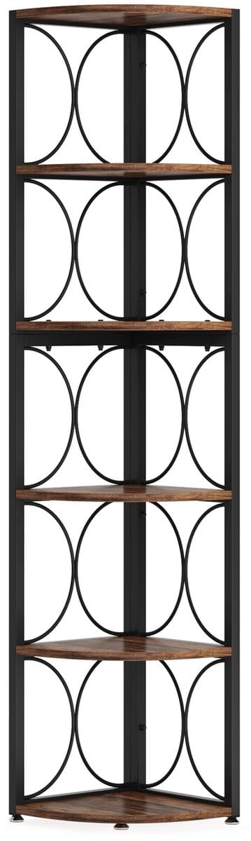 Questyr - 67 Inch Hoge Hoekplank - 6-Tier Rustieke Hoek Boekenplank Boekenkast Opbergrek Staande Planken