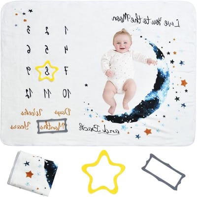 Zachte Mijlpaal Dekentje voor Baby's - Maandelijkse Fotoblanket met 2 Fotolijsten en Achtergrondstof voor Jongens en Meisjes, Perfect voor Babyfotografie en Babyaccessoires