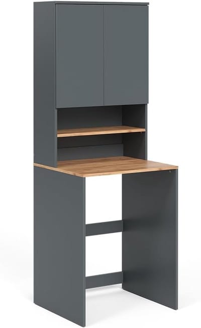 Wasmachinekast met Opbouw en Opbergruimte Badkamer Kast Anthraciet/Eiken