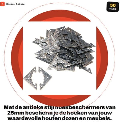 Dailygoods- Hoekbeschermers Antieke Stijl - 50 Stuks - 25mm - Decoratieve Driehoek - Houten Dozen - Corrosiebestendig - Antiek Messing - Hoekbescherming