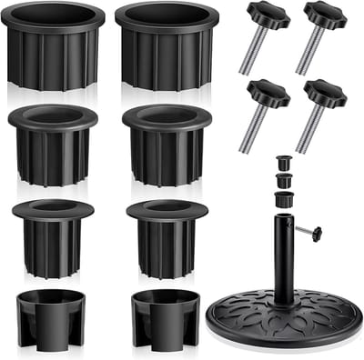 12 stuks Parasolvoet Accessoires, met ringgat, connector, hoes en dop, vervangende onderdelen voor parasolvoet, parapluhouder, schroef, dop voor parasolstok, parasolstandaards voor buiten voor tuin, balkon, strand - Cyslmuk®