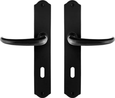 Deurkruk op schild - Smeedijzer zwart - Gietijzer - GPF - GPF6205.60 smeedijzer zwarte Deurklink Uhka op BB72, 238x41x4mm