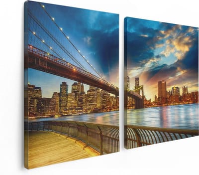 Artaza Canvas Schilderij Tweeluik New York Brooklyn Brug  - 120x80 - Foto Op Canvas - Canvas Print