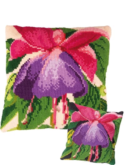 Thea Gouverneur Borduurpakket Kussen Fuchsia 40 x 40 cm – Compleet Quickpoint pakket met voorgedrukt canvas, garen en naald – DIY hobby voor volwassenen