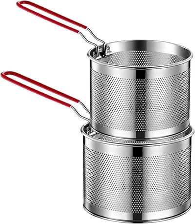 Set van 2 frituurmanden met anti-verbrand handvat: roestvrijstalen manden voor frituren, koken en stomen (16cm + 18cm)