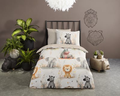 Pure dekbedovertrek baby dieren - 1 persoons 140x200/220 cm - Zand - Microvezel