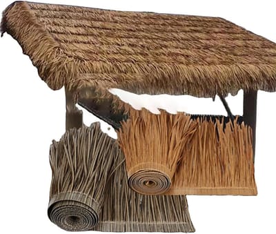 Kunstmatig Riet Dak - Tiki Bar Stro Palmbladeren - Terras Decoreren - Onderhoudsvrij Materiaal - 9 meter - Geel met Vlekken